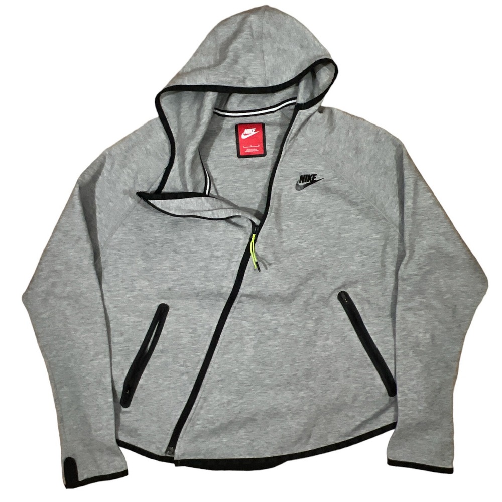 Nike Tech Womens Gray Butterfly Full Zip Up Hooded Sweatshirt Size L 617358